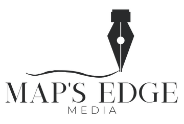 Map's Edge Media, LLC logo A calligraphy pen nib with a curvy line trailing from it. Under it, "Map's Edge Media."